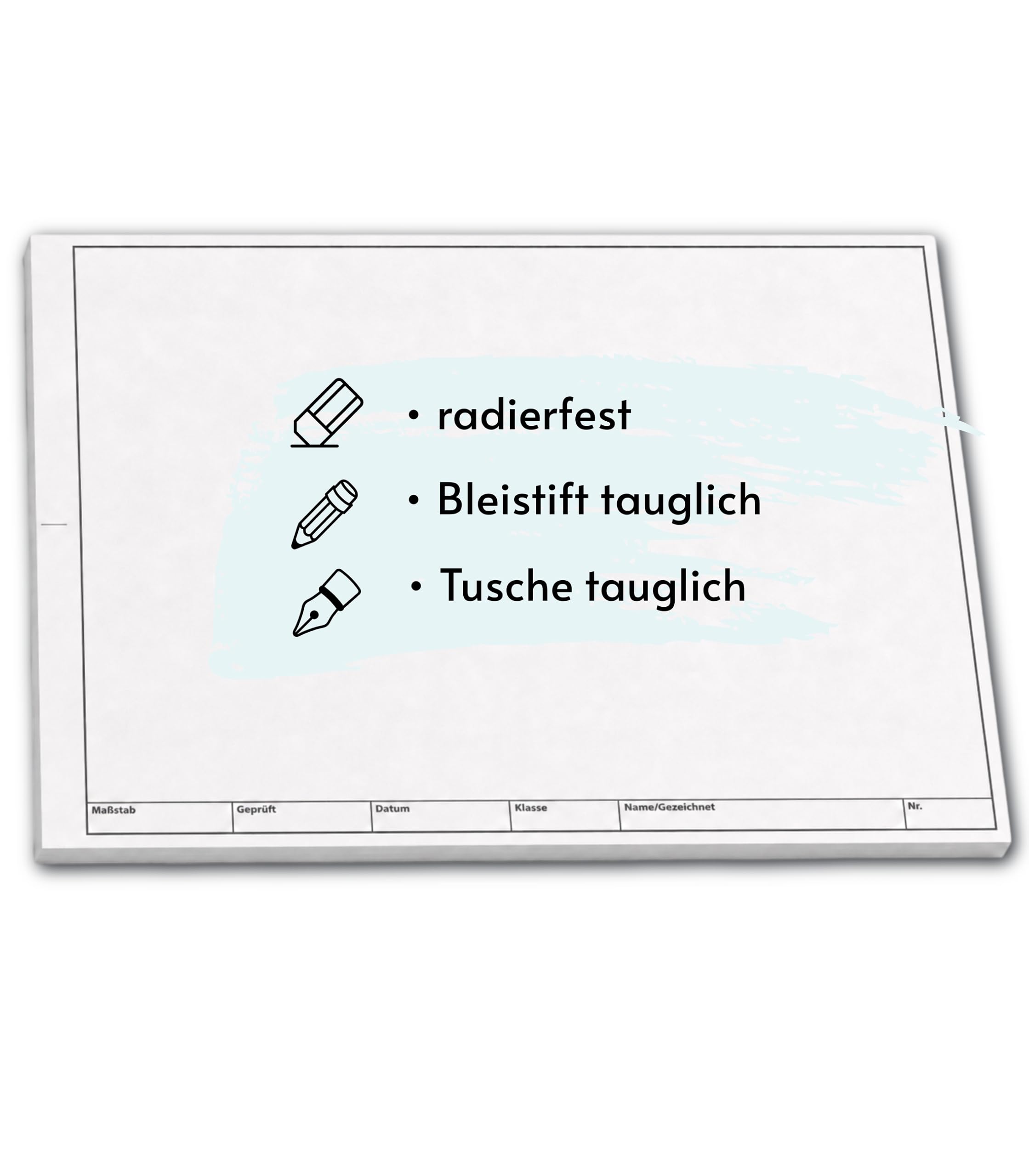 3x Block TZ Zeichenpapier A3, 50 Blatt, 150 g/m², mit Schriftfeld