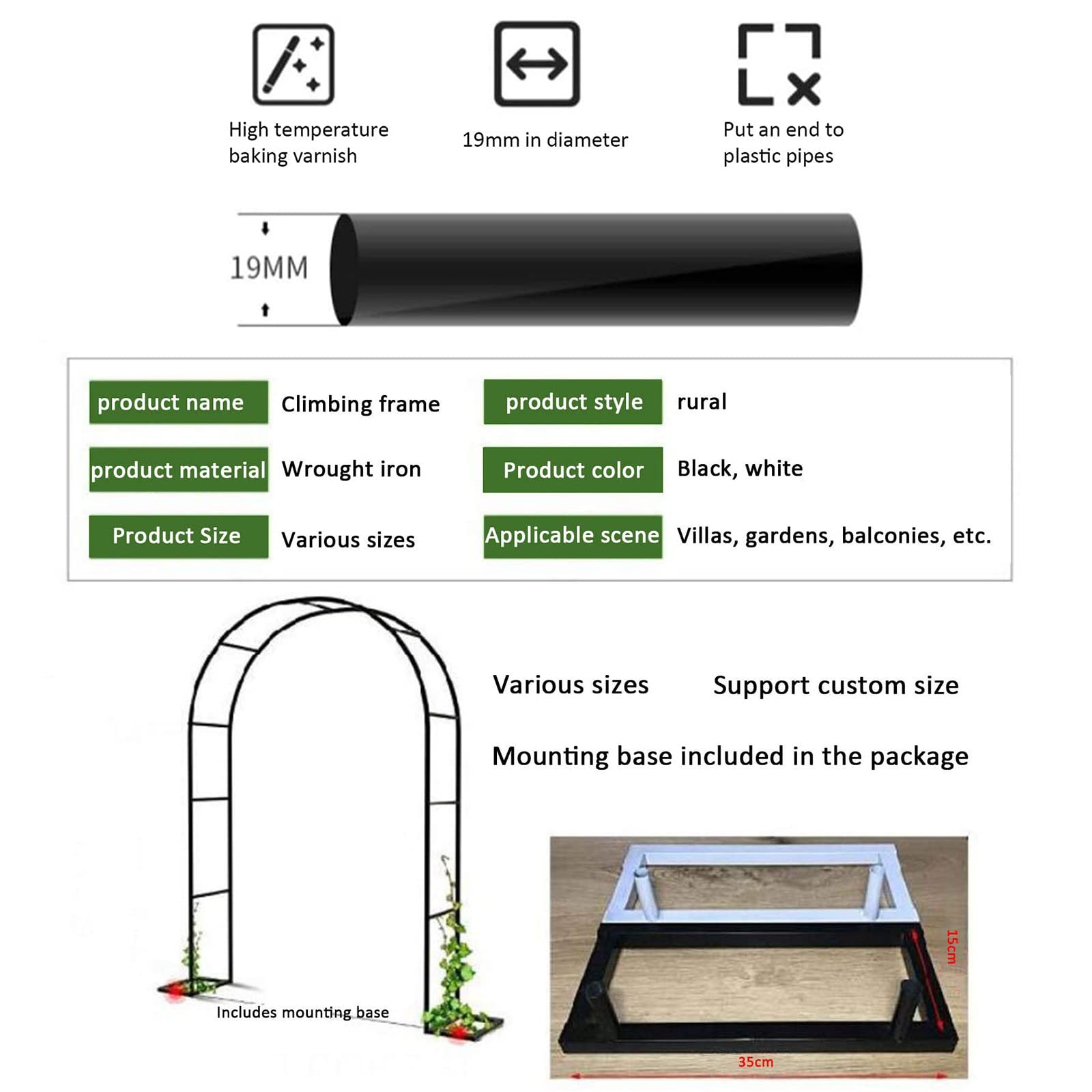 Metall-Gartenbogen für Kletterpflanzen – Rosenspalier für den Außenbereich, 180 x 220 x 25 cm, ideal für Reben und Rosen, langlebige Gartendekoration, perfekt für den Außenbereich