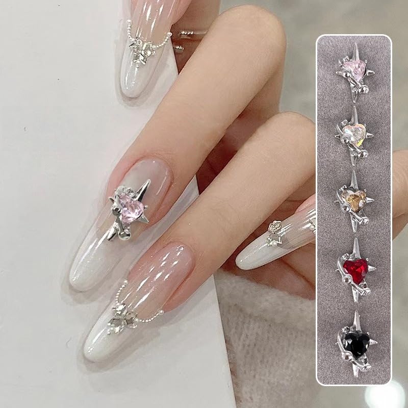 Alloy Nail Charms 10x15.5mm 3D Rhinestone Stars Hearts Saturn Cute Trendy Girl Nail Art Decorations,01