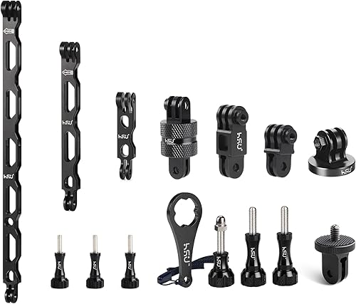 HSU Kit de brazo de extensión de aluminio y bolsa de agarre adaptador básico para GoPro Hero 10/9/8/7/6/5 Negro, Sesión 5/4, DJI Osmo Action y más