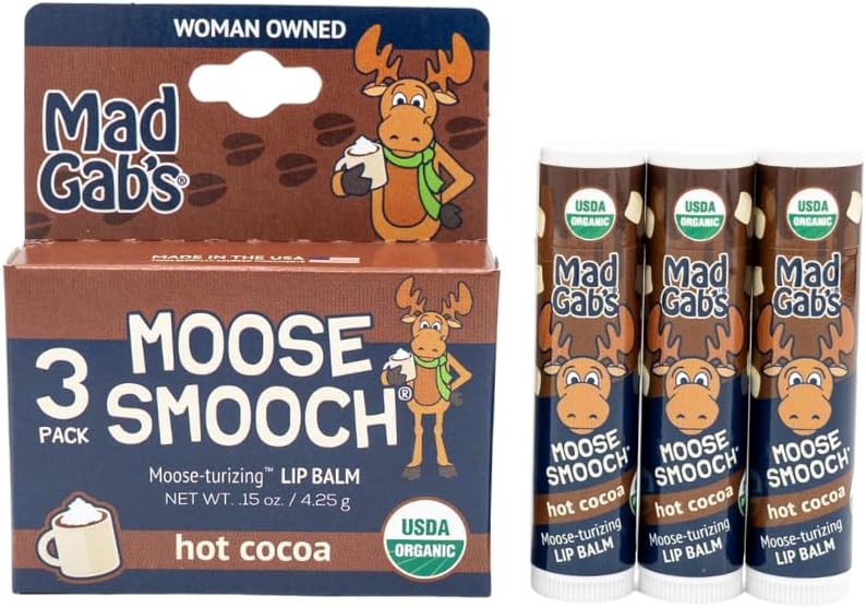 Moose Smooch Hot Cocoa Lip Balm 3pk | Moisturizing and Certified Organic | Made with Organic Olive Oil and Beeswax