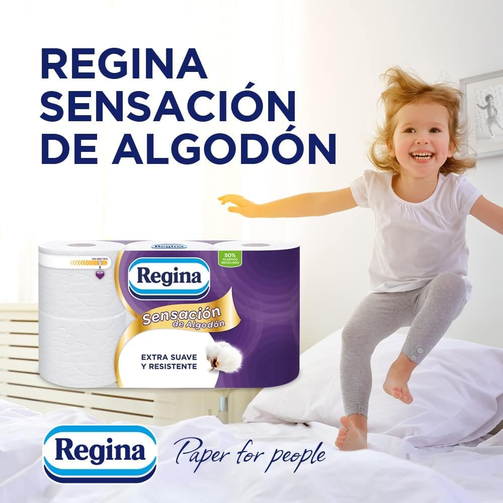 Regina Sensación de Algodón Papel Higiénico | 54 rollos | Capas extra resistentes, suaves como el algodón | Papel 100% certificado FSC®