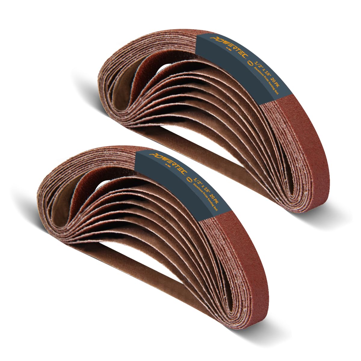 POWERTEC 1/2 x 18 Inch Sanding Belts, 40PK, 40 Grit Aluminum Oxide Belt Sander Sanding Belt for Air File Belt Sander, Woodworking, Derusting (401804-
