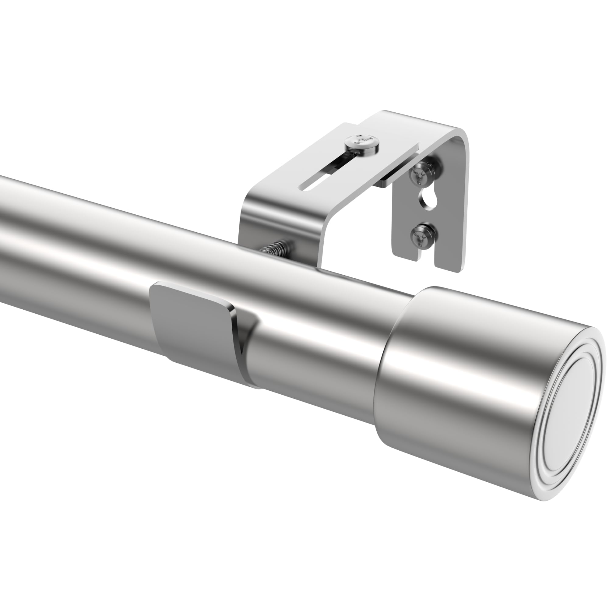 Chrome 6ft Curtain Pole 84-185cm, 25mm Dia. Extendable Metal Curtain Rod Set with Wall Brackets for Bedroom & Living Room