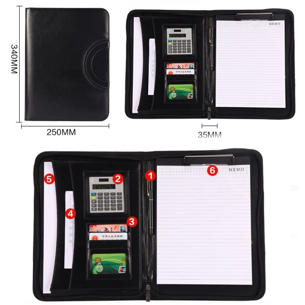 Teczka A4, teczka robocza A4, teczka do przechowywania, zapinana na zamek błyskawiczny, skórzana teczka PU Padfolio z ukrytym uchwytem i schowkiem, portfolio konferencji biznesowej dla kobiet mężczyzn
