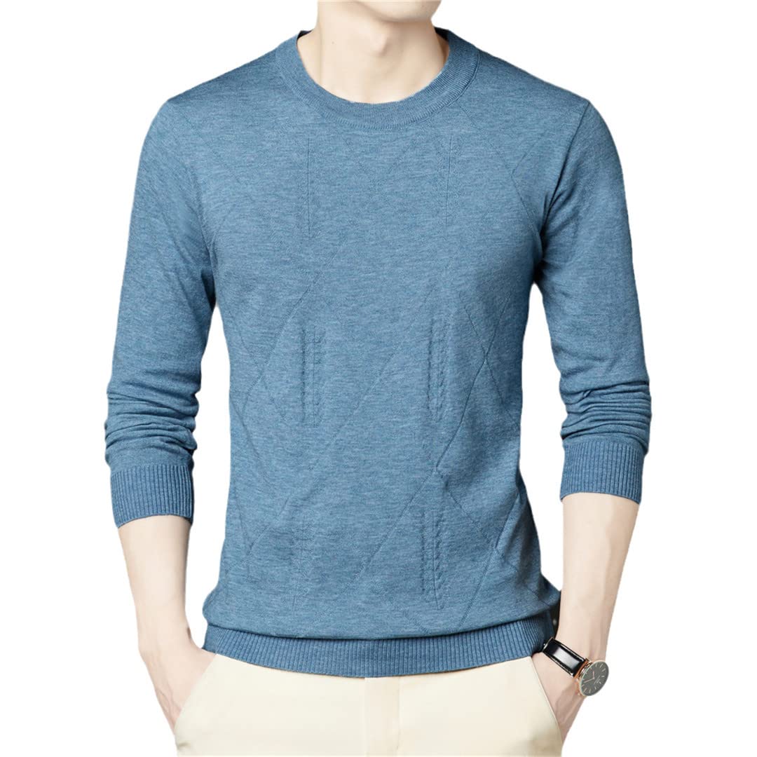 O-cuello de punto suéter de los hombres ropa otoño invierno casual jersey hombres, azul celeste, L