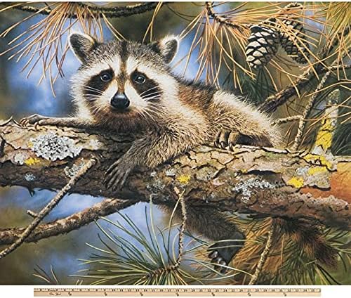 DAVID TEXTILES Raccoon Digital Cotton Print Fabric Panel, Multicoloured