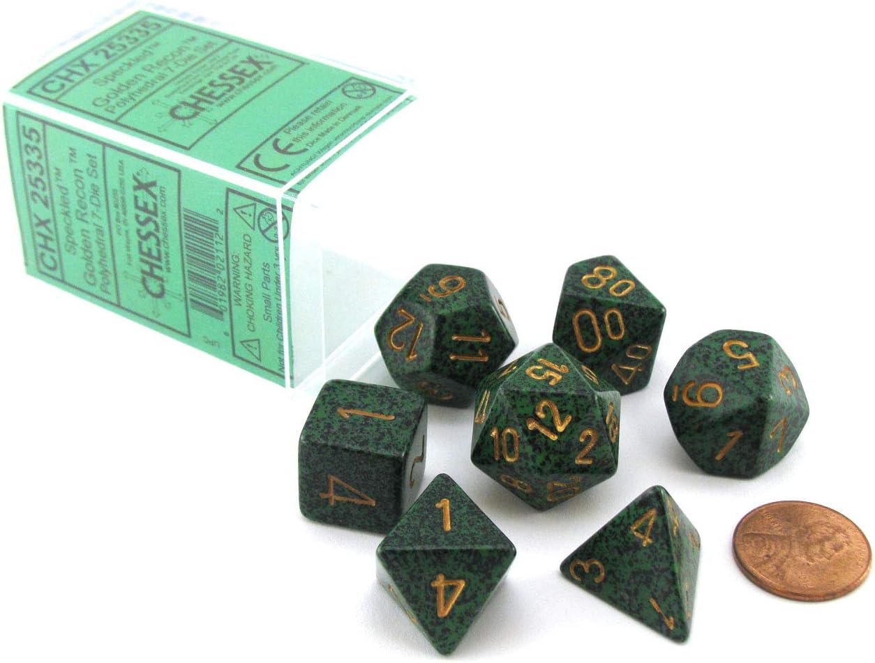 Polyhedral 7-Die Speckled Dice Set - Golden Recon