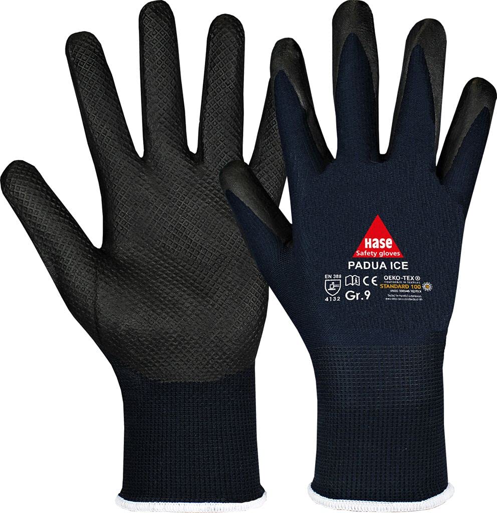 Padua Ice - Guantes de trabajo (nailon, espuma de nitrilo con agarre Diamond Grip, talla 7-11, categoría II, EN 388, certificado Öko-Tex 10, 50 pares)