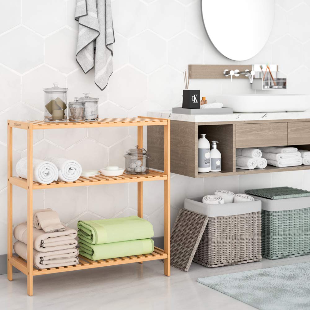 Casaria Étagère de Rangement en Bambou 66 x 58 x 26 cm 3 Niveaux réglables en Hauteur Charge Max. 30 kg