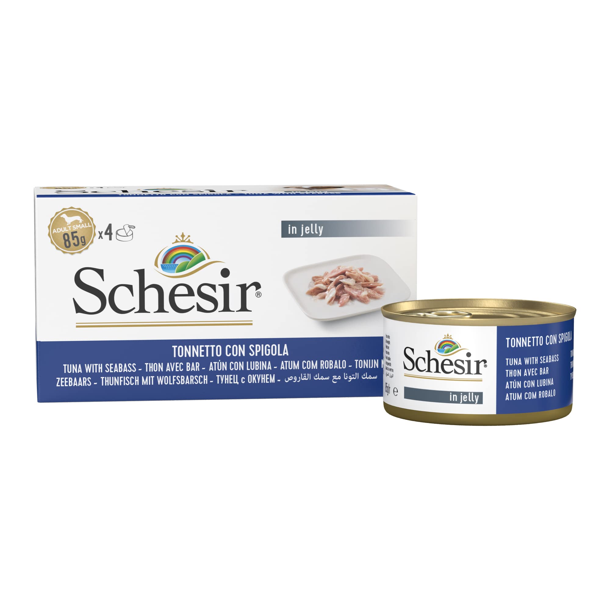 Schesir, Cibo Umido per Cani Adulti con Spigola e Tonnetto, in Morbida Gelatina (24 Lattine da 85g)