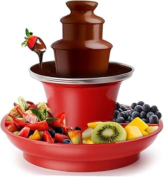 Chocolate Fondue Tower, Electric, 110V, Chocolate Fondue Tower, Pot, Tabletop, Chocolate Fountain Tower, Red, Mini Chocolate Fountain Machine, For Home Use, Commercial Use, Baking Chocolate, Mixing,
