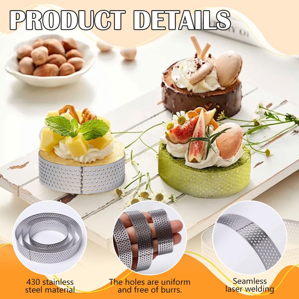 Weixin 2/5/10 Anelli Rotondi In Acciaio Inox Per Tarte E Mousse - Stampo Forato Per Dolci, Diametri 6-10cm - 2