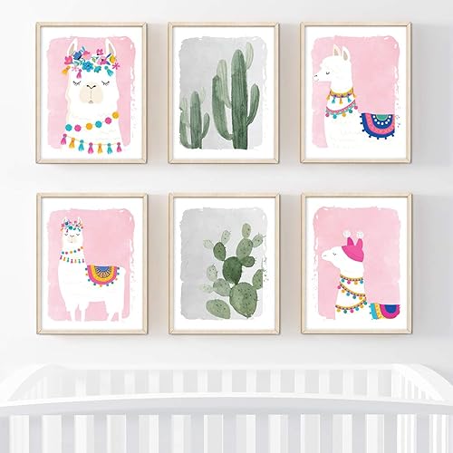 Miniatura 2 de Andaz Press Póster de arte de pared colgante sin marco para habitación de niños, 8.5 x 11 pulgadas, rosa niña, cactus acuarela con gráficos, paquete