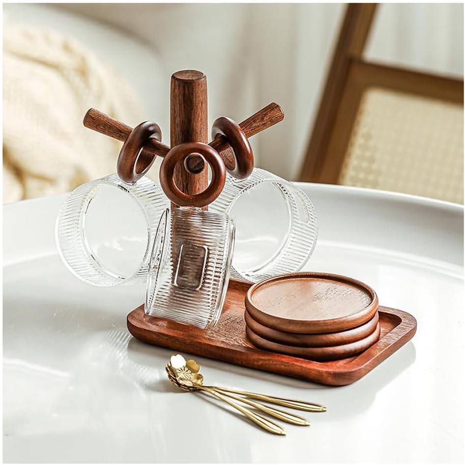 Dxcaicc エレガントな8オンスティーカップセット3個と3本のスプーン、スタンド1個、ガラスコーヒーカップとソーサーセットギフト