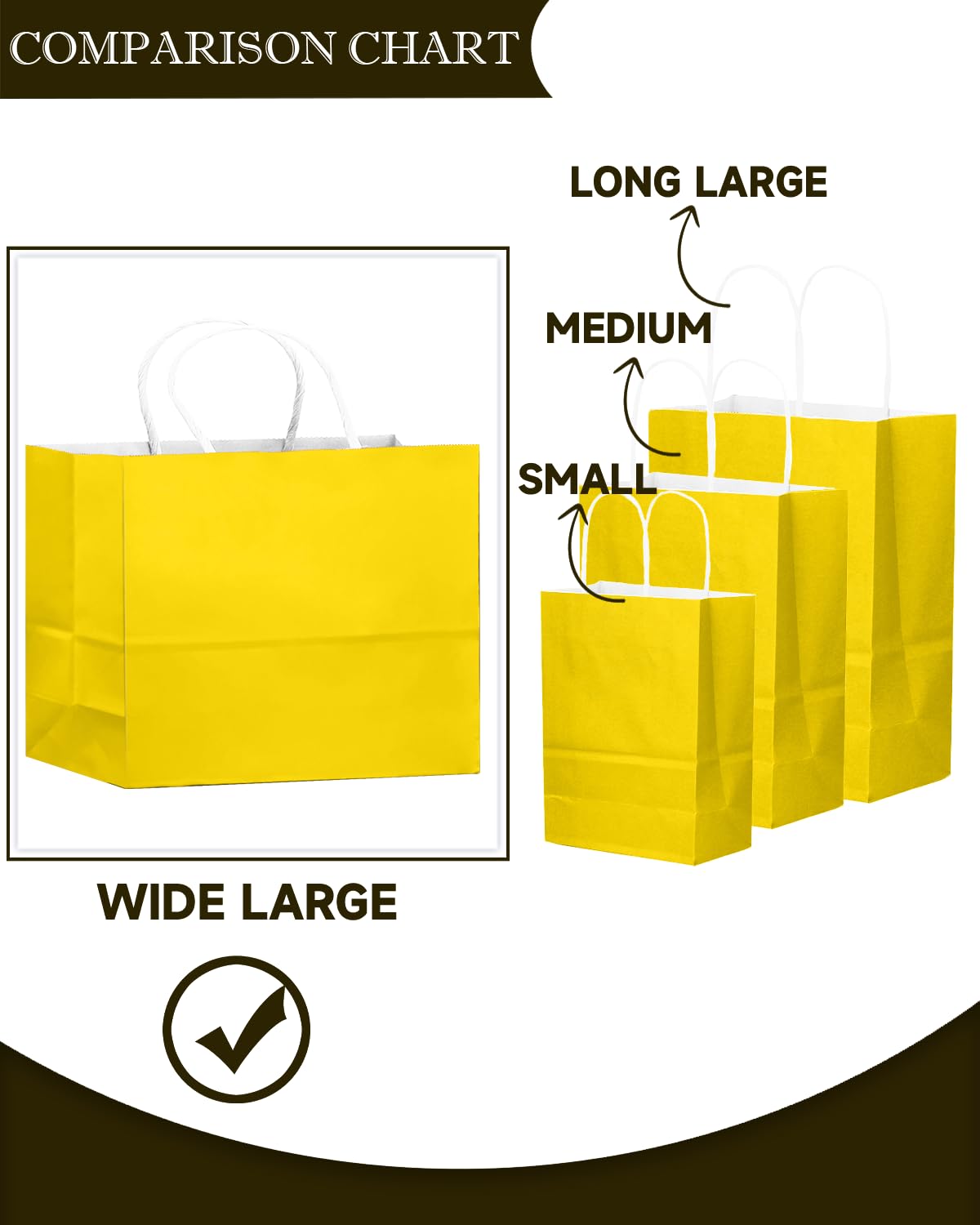 qiqee 24PCS Large Gift Bag with Handles Bulk 13"x4.5"x10" Gift Bags Bright Yellow Bags Multiple Uses (32x11x25cm,Wide Large)