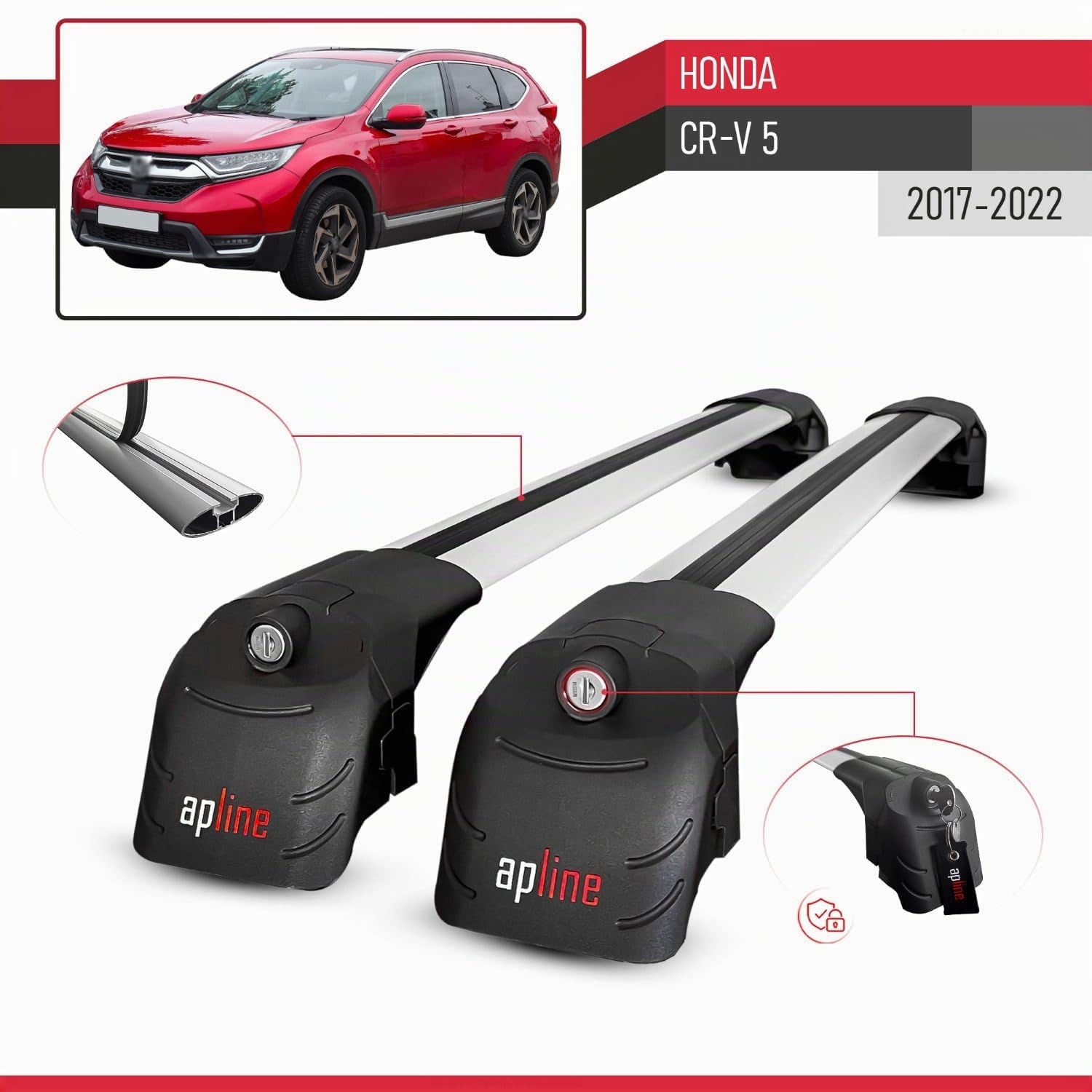 Compatibile con Honda CR-V 5 2017-2022 Modello ACE-2 Barre Tetto Portapacchi Auto Barre Portatutto Grigio Alluminio 2 Barre