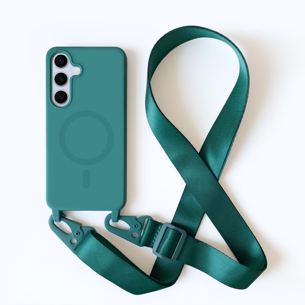 Crossbody Case Compatible with Samsung Galaxy S21,Wireless Charging Shell with Adjustable Neck Cord Lanyard Strap,Dark green Samsung Galaxy S21 Dark green