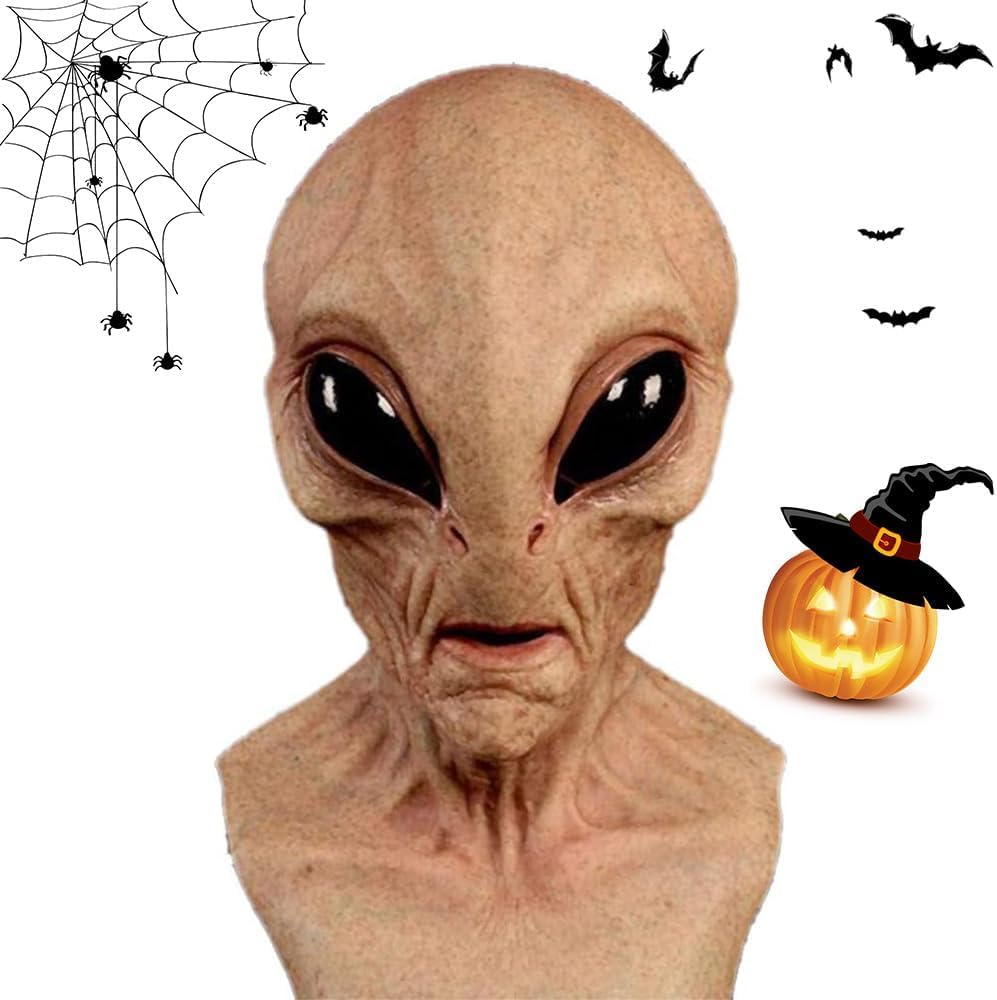 Alien Mask,Latex Full Head Funny Mask,Realistic Skull Horror Mask,Halloween Alien Mask for Men and Women Costume Parties (A)