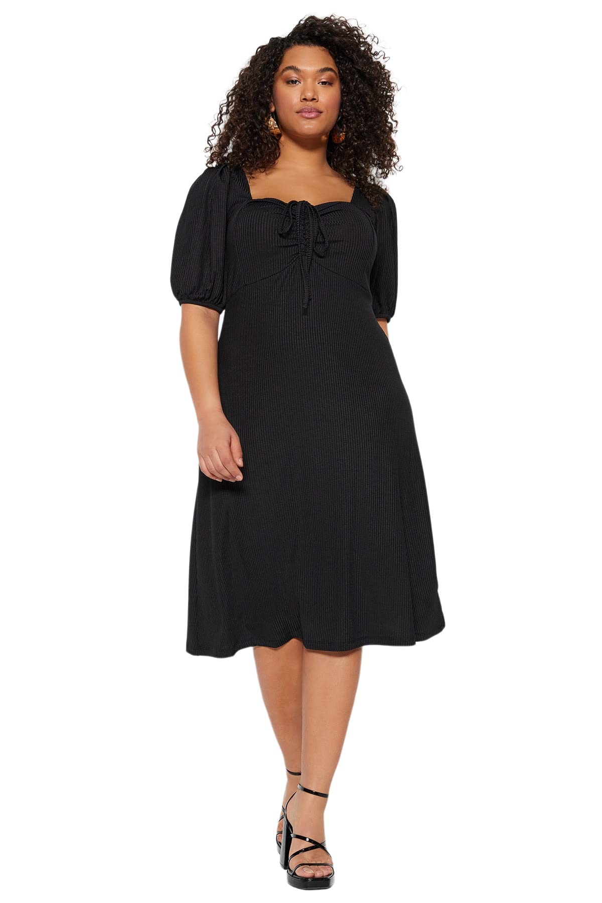 Trendyol Damen Schwarz Strick A-Linie Relaxed Fit Knit Plus Size Kleid, XX-Large