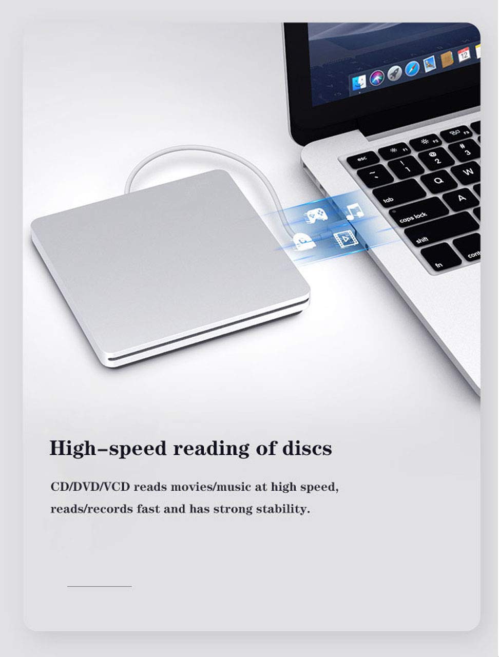 Grabador externo de unidad de CD y DVD/portátil/delgado/lector/tipo c/unidad USB-C (equipada con adaptador USB 3.0) para MacBook Pro/PC/Mac/Laptop/Air Windows7/Windows8/Windows10 (plateado) 6