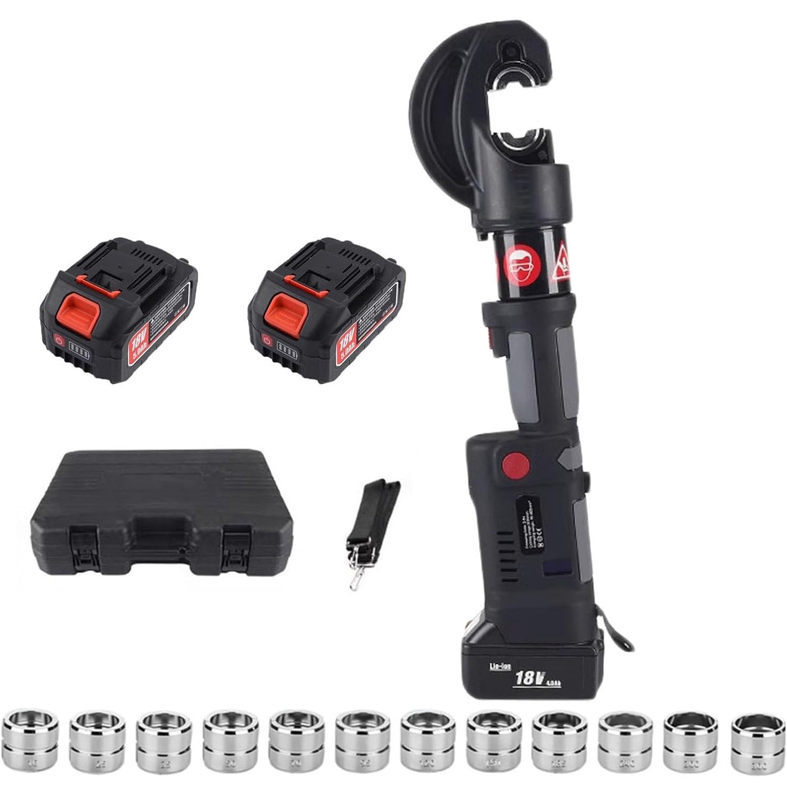 HCZKIUJY Electro-Hydraulic Crimping Tool, Cordless Electric Crimper with 12 Dies, 2 x 18V Batteries for Copper and Aluminum Lugs