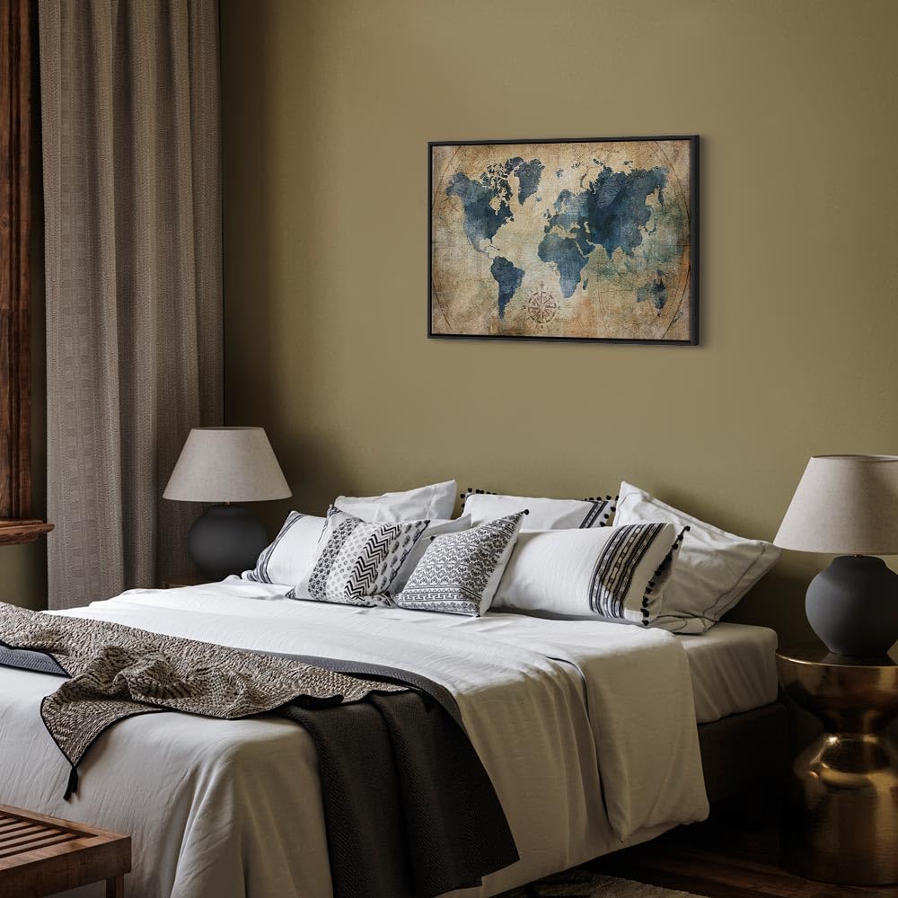 murando - Quadro Moderno Cornice Nera, Terra, 60x40 cm | Chiodi Inclusi, 1 Pezzo, Quadri Moderni, Camera da Letto, Telaio in Legno, Mappa del Mondo per Bambini, Produzione Europea
