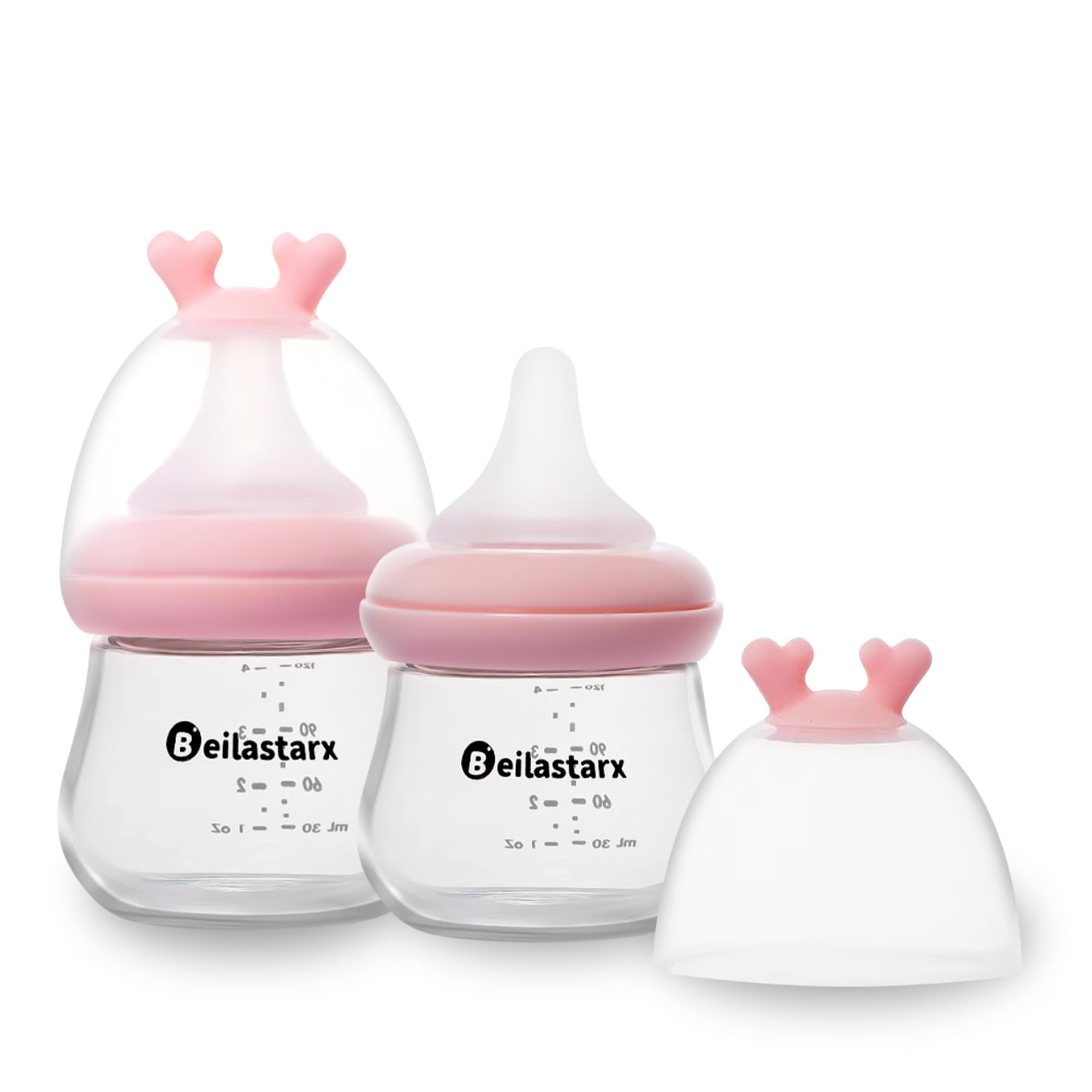 Beilastarx Glass Baby Bottles with Natural Response Nipple Size SS - Anti Colic Baby Bottles Wide Neck Slow Flow Baby Bottle (Red, 4oz (Pack of 2))