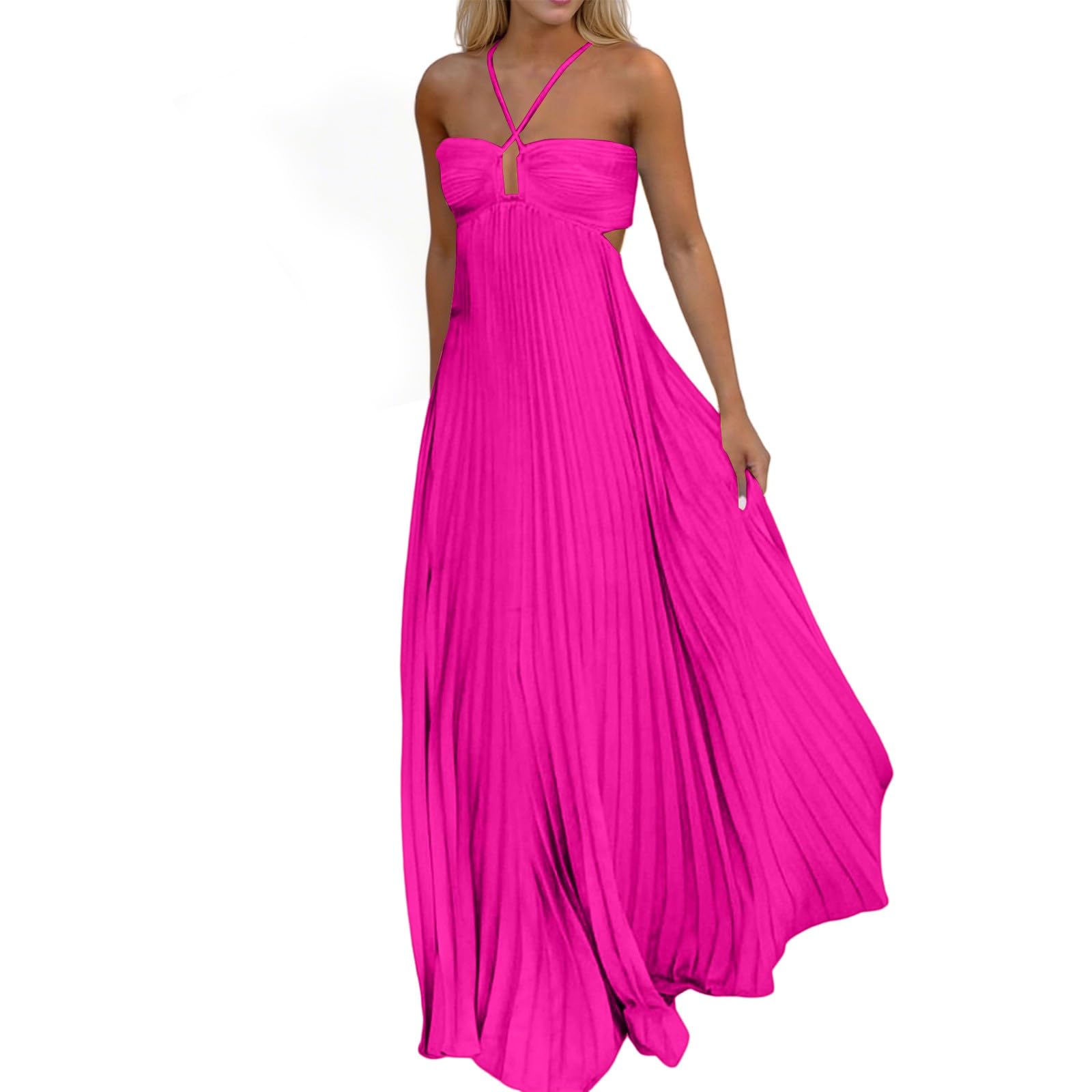 Générique Robe D'éTé Femme Bretelles Spaghetti Coton Boheme Robe à Bretelles Elegant Chic Robes Lin sans Manches DéContracté Quotidien Boho Plage Vacances Vacances