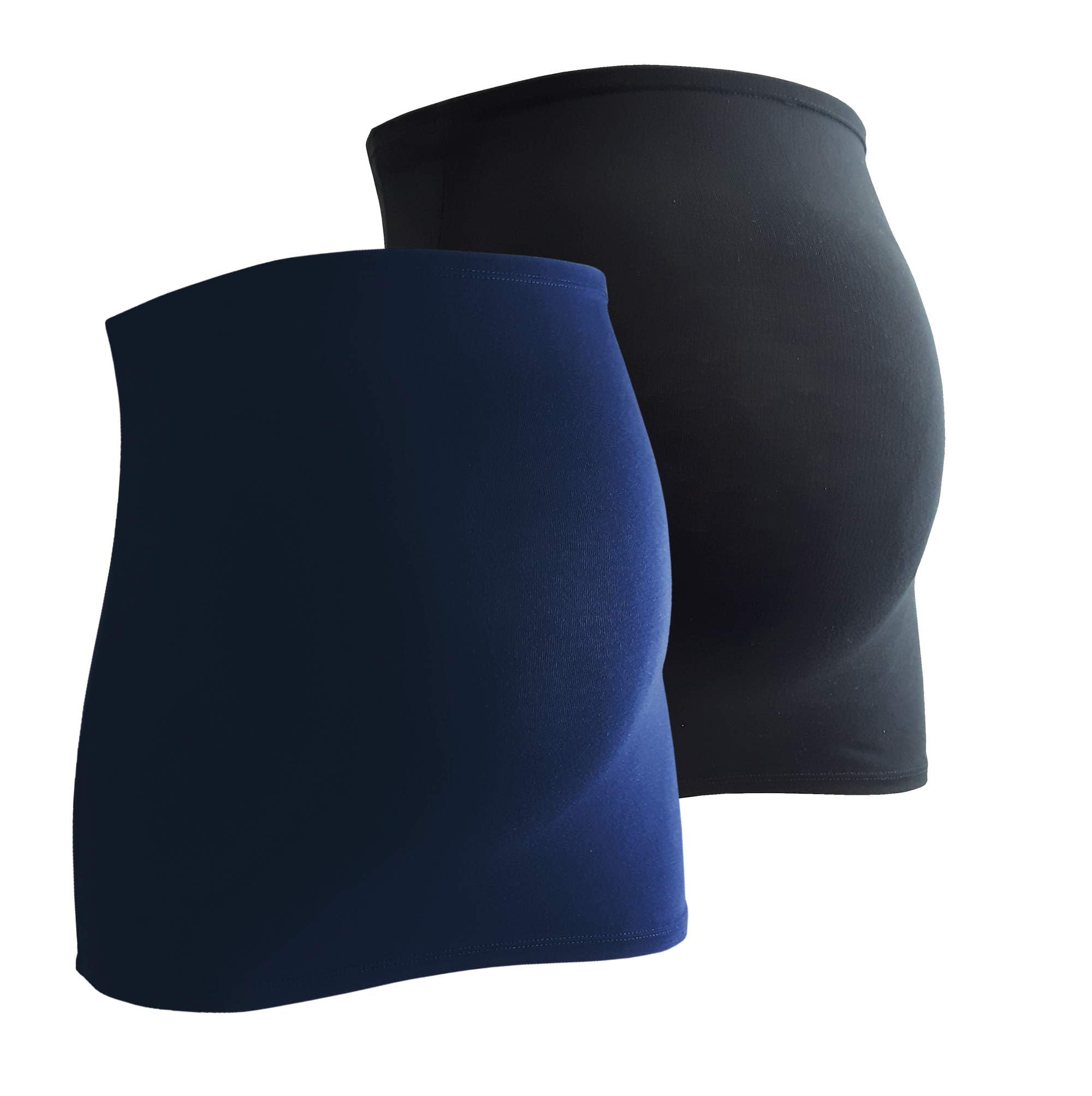 Paquete doble de banda abdominal para el embarazo. Contenido: 2 bandas abdominales - Bandas abdominales para embarazadas - Calentador de espalda y alargador de camisetas, azul oscuro/negro, M-L