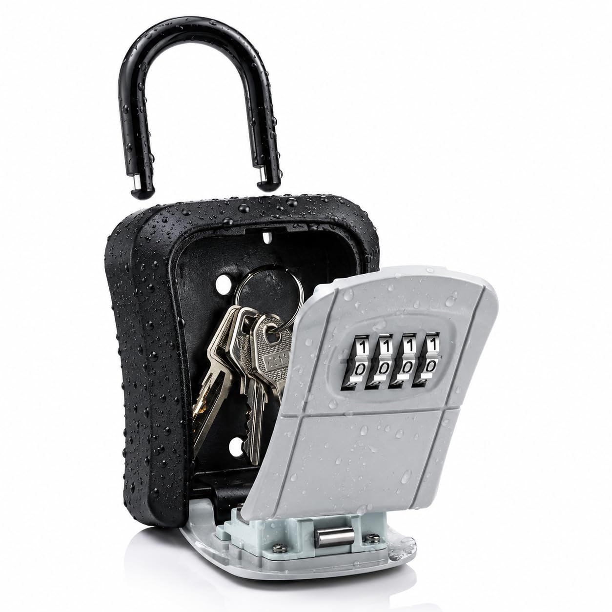 Wall Mounted Metal Key Lock Box with 4-Digit Combination Lock | Outdoor & Indoor Key Storage Safe Box for Home, Office & Garage (12 x 9 x 4 cm, Grey/Black)-picture-32