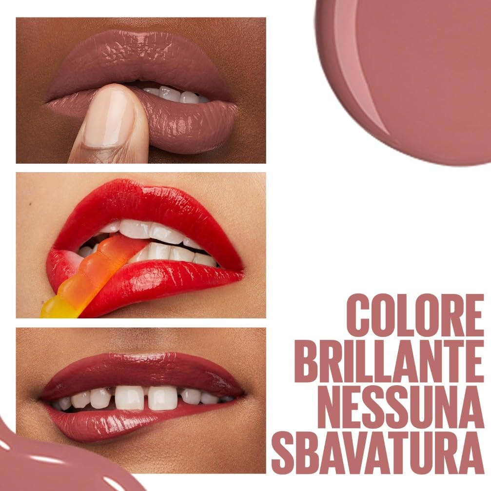 Maybelline New York Tinta Labbra a Lunga Tenuta Superstay Vinyl Ink, Per un Effetto Vinilico fino a 16H, Finish Luminoso e Senza Sbavature, Formula Vegana, Tonalità: 40 WITTY