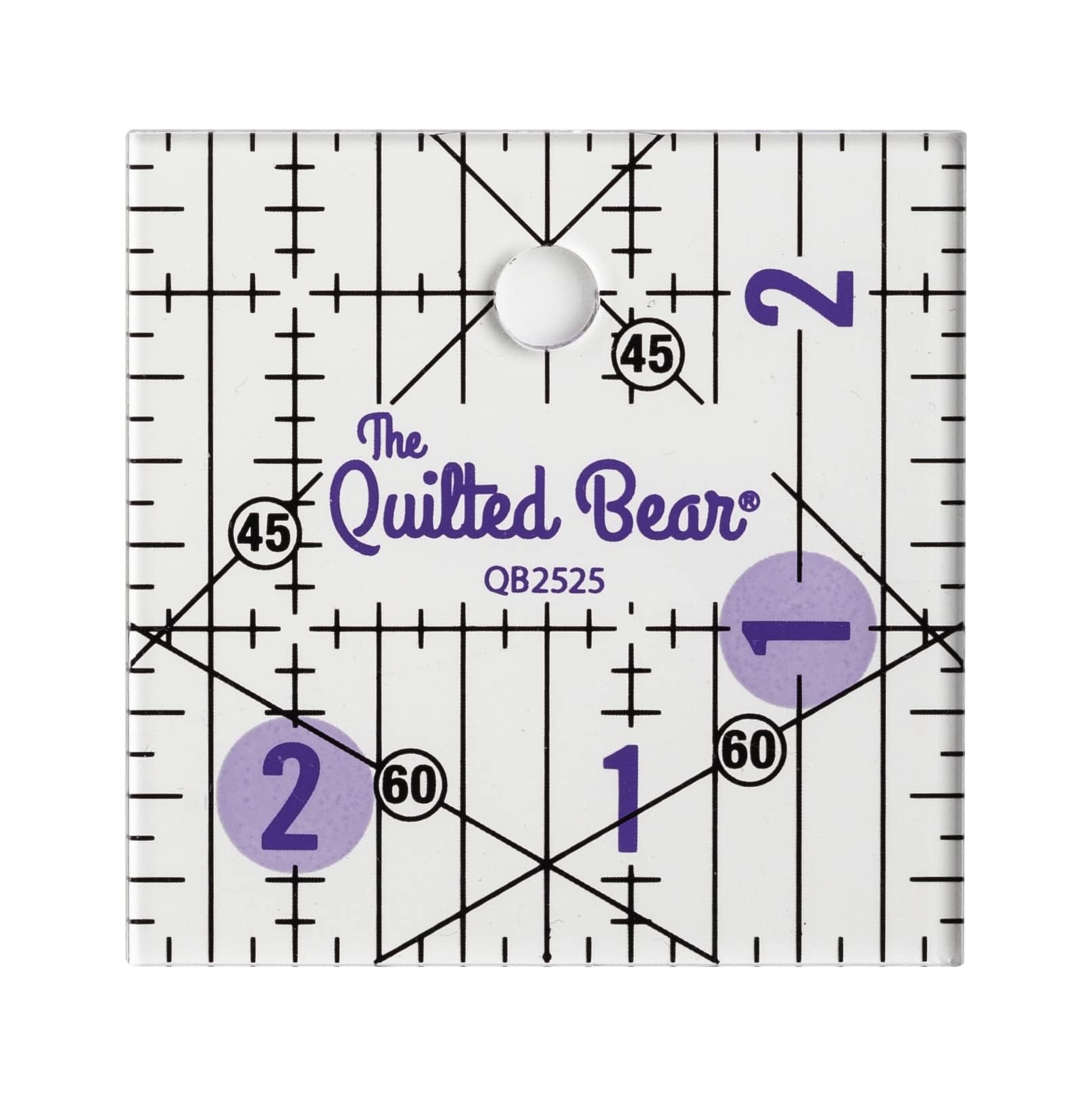 The Quilted Bear Quilting Rulers - Transparent Acrylic Non-Slip Quilting & Sewing Ruler with Precise Black Lines & 30, 45 & 60 Degree Angles - Essential Tool for Perfect Sewing Results (2.5" x 2.5")