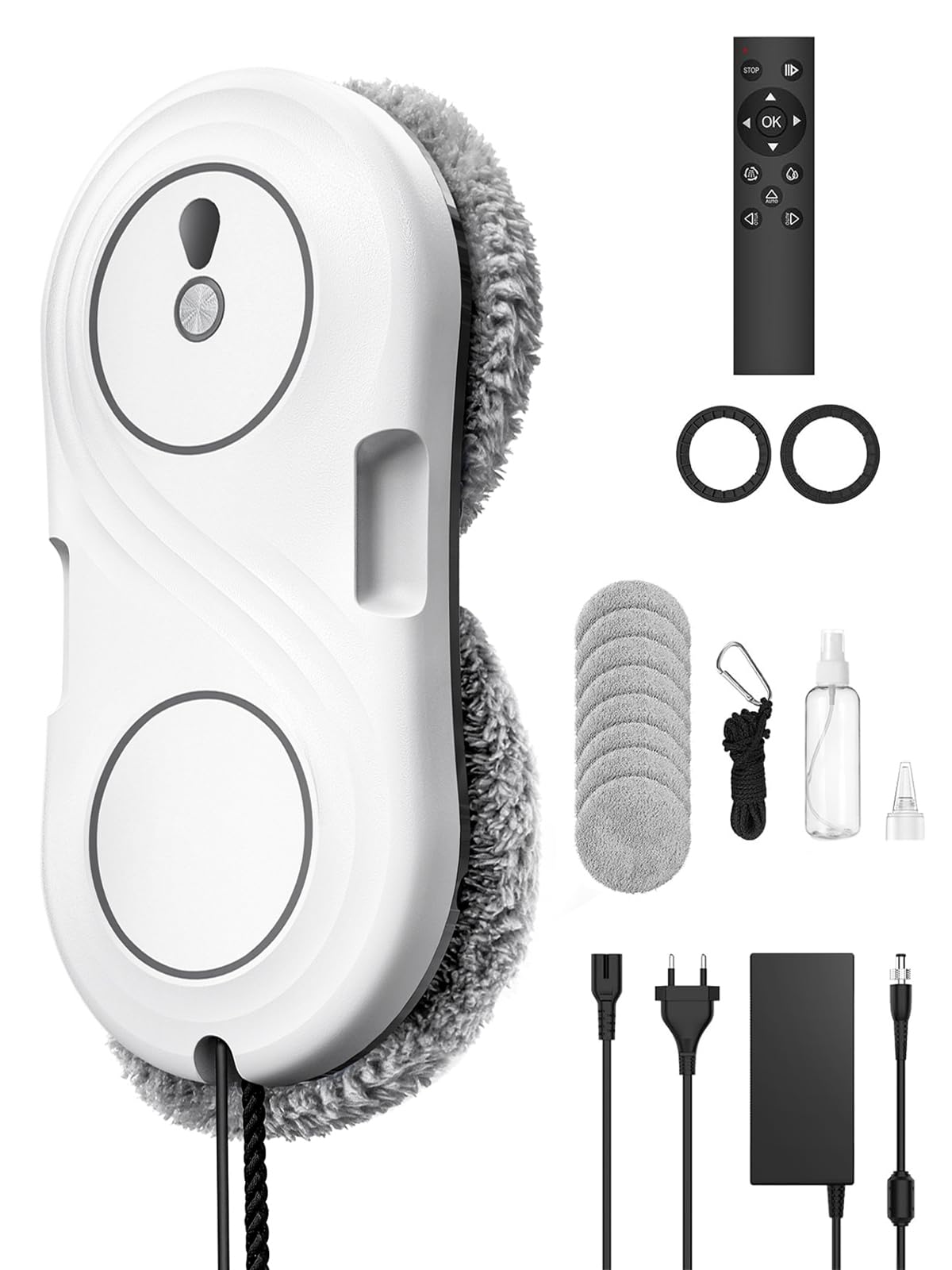 Keero Laveur de Vitre Automatique, Robot Lave-Vitres Navigation Intelligente, 7000pa, Nettoyage à Double Hélice, Protection Antichute, avec 10 Chiffons de Nettoyage, WD12D