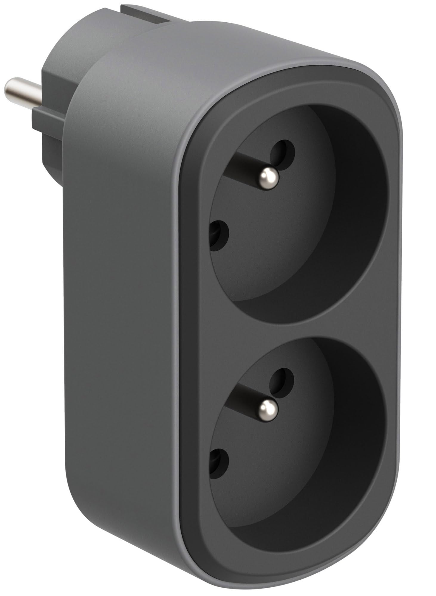 Electraline 531197 Adapter wtyczki multiprzedłużacza Biplite Prima 2 gniazda francuskie 16 A, adapter ścienny, czarny/szary