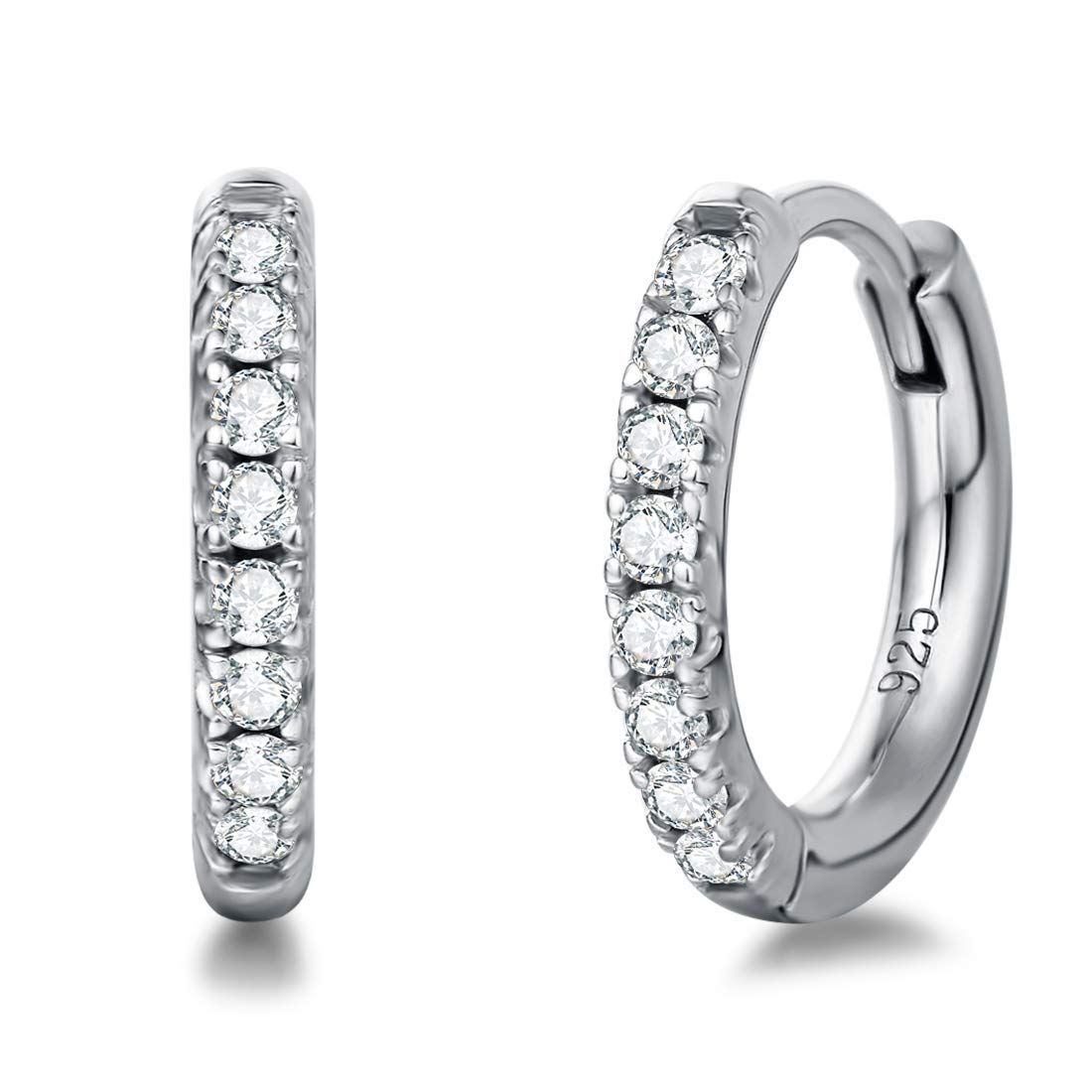 FANCIME Pendientes de Aro Pequeños Ronda para Mujer Plata de ley 925 con Circonia Cúbica Círculo Aretes Pendientes Hoops - Diámetro: 13 mm