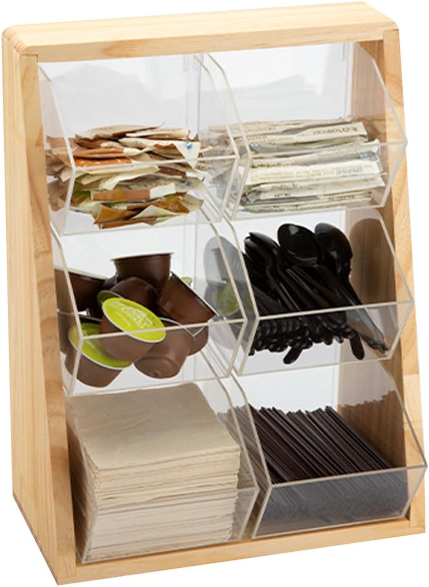 AIZYR Wood Coffee Bar Organizer Coffee Bar Organizer Countertop Desktop Storage Box Coffee Bar Condiment Holder for Coffee Pods, Sugar, Tea,B