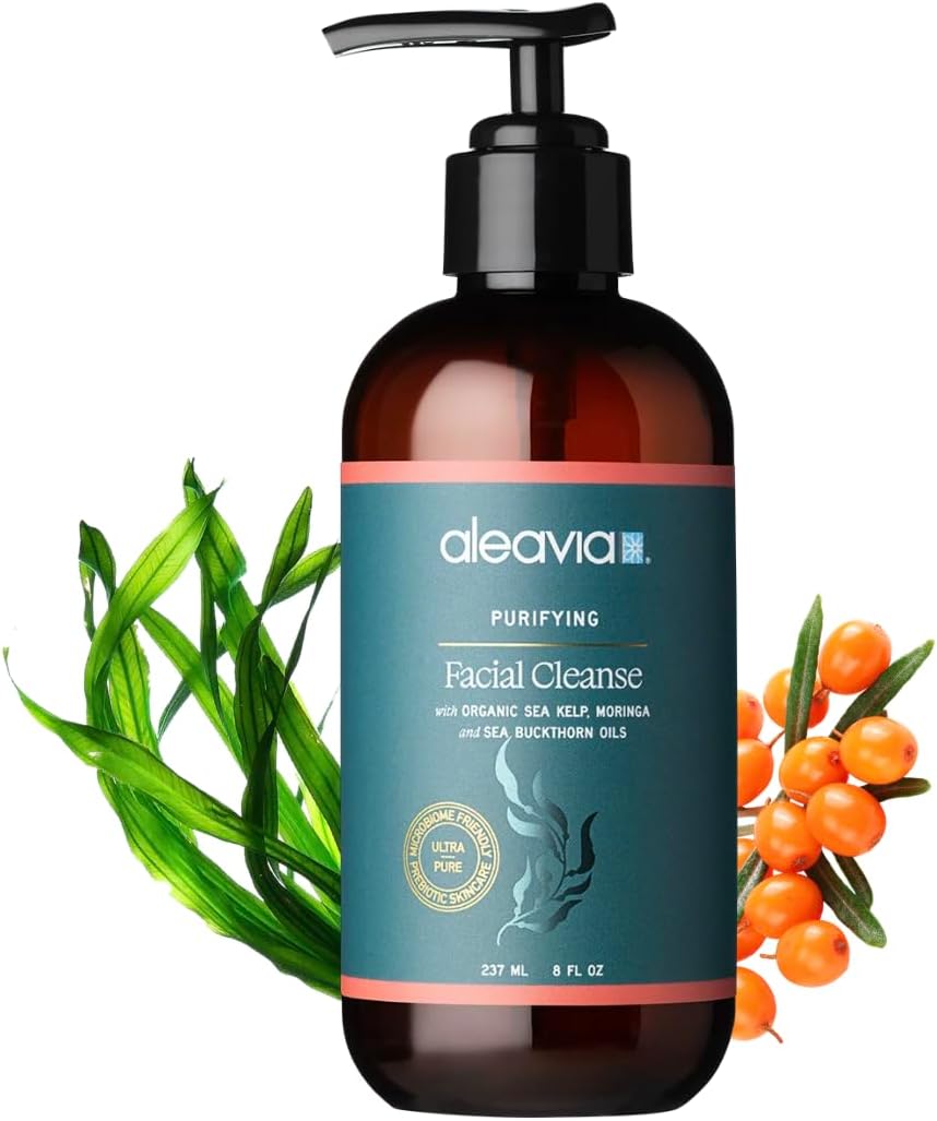 Aleavia Purifying Facial Cleanse – Fragrance-Free Organic & All-Natural Prebiotic, Vegan Face Wash – Nourish your Healthy Skin Microbiome – 8 oz. (New Formula)