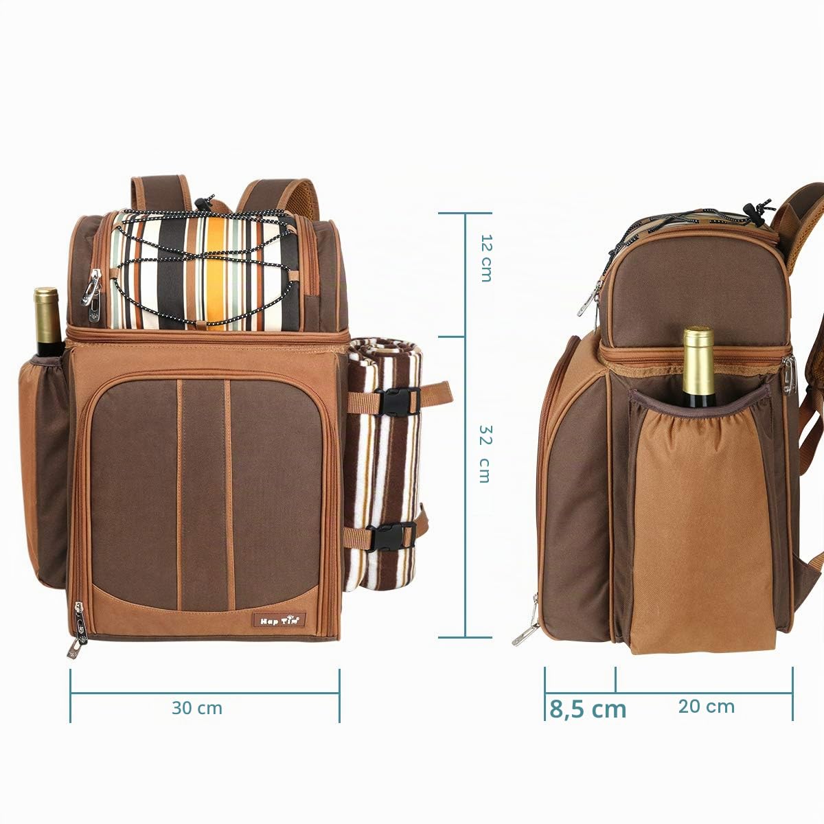 Hap Tim Sac à Dos de Pique-Nique pour 4 Personnes avec Compartiment Refroidisseur, Couverture en Polaire, Assiettes et Couverts Parfait pour Le Plein air, Le Sport, la randonnée, Le Camping