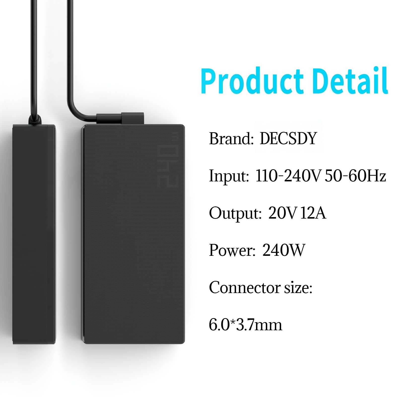 DECSZDY Chargeur de Puissance 240W Compatible avec ASUS TUF F17 A17 F16 F15 A15 FA707 FX707 ROG Strix 15 17 G15 G17 G512 G513 G712 G713 Zephyrus G14 G15 G16 S17 Vivobook Pro 16X 15X Flow X16 6.0x3.7mm