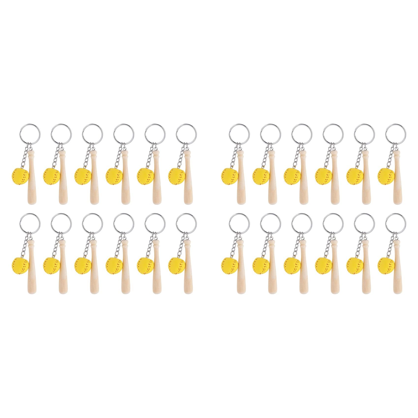 Vjsujehgy 24Pcs Wooden Baseball Bat with Mini Baseball Keychain Softball Keyring Sports Keychain for Team Gifts