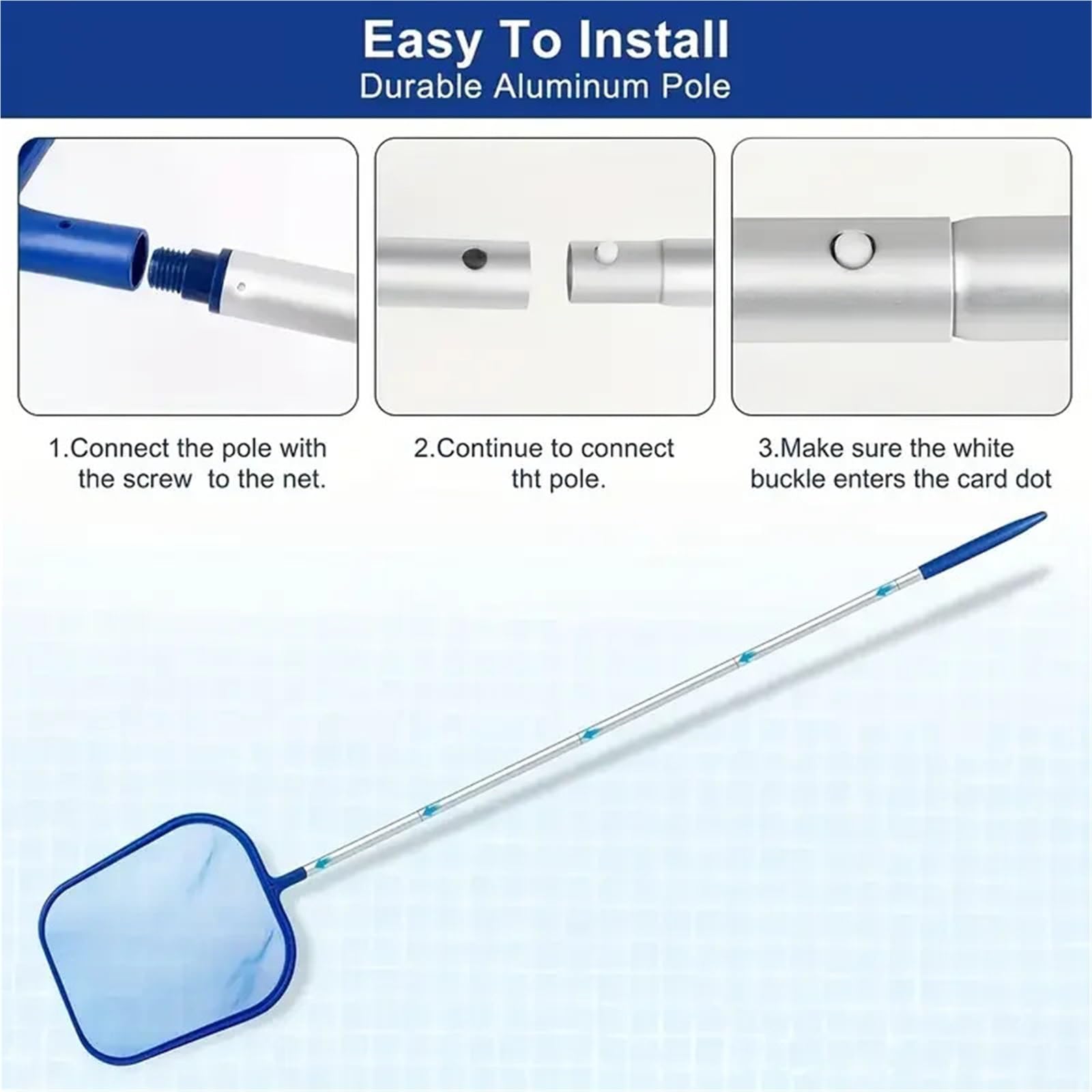 Cepillo De Piscina Kit de Limpieza Piscinas 3 Piezas | Poste de aluminio de 5 secciones con desnatador de hojas y cepillo for piscina