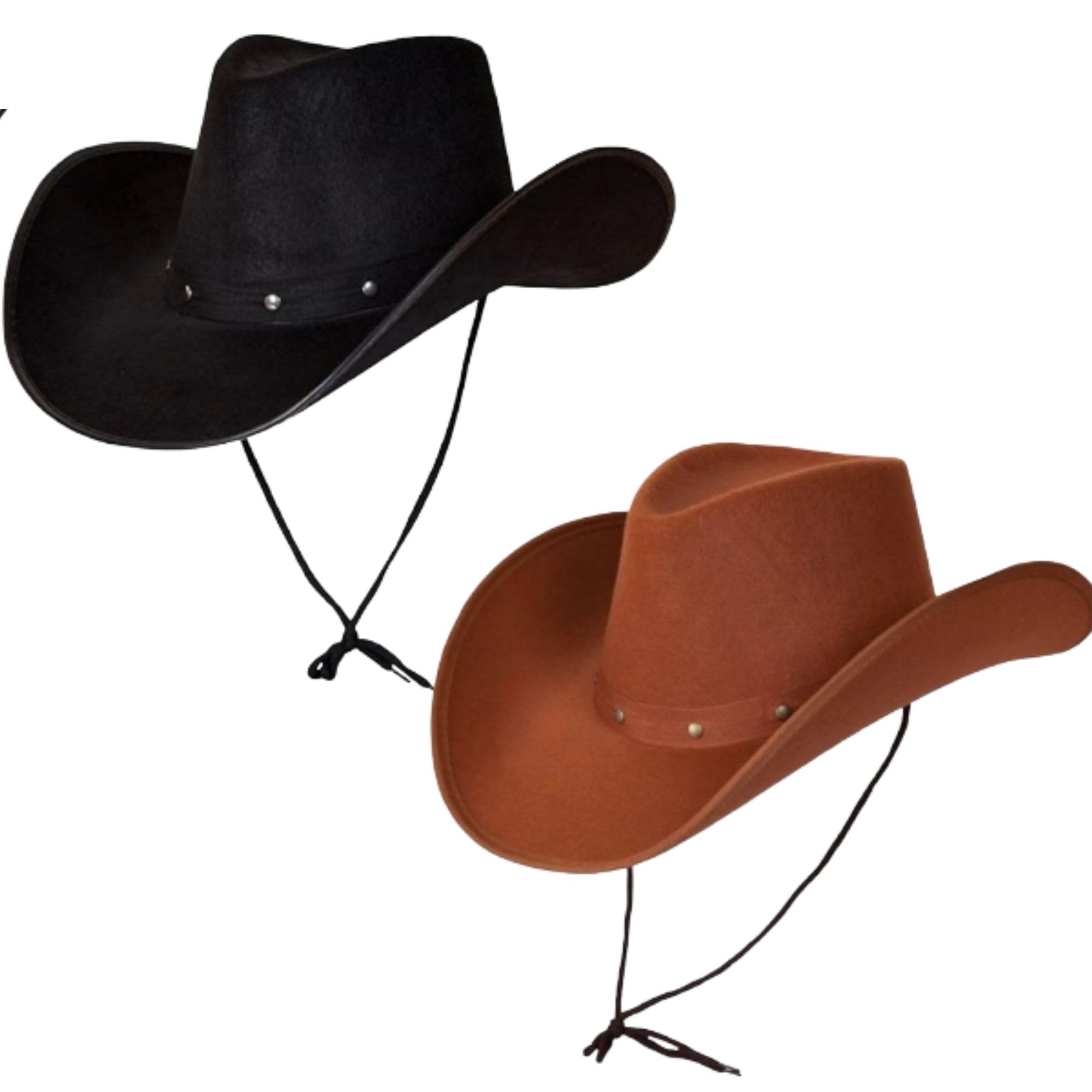 Adult Texan Cowboy Hat Dark Brown & Black 2 Pack : Fancy Dress Party Accessory Country Western Rancher Wild West