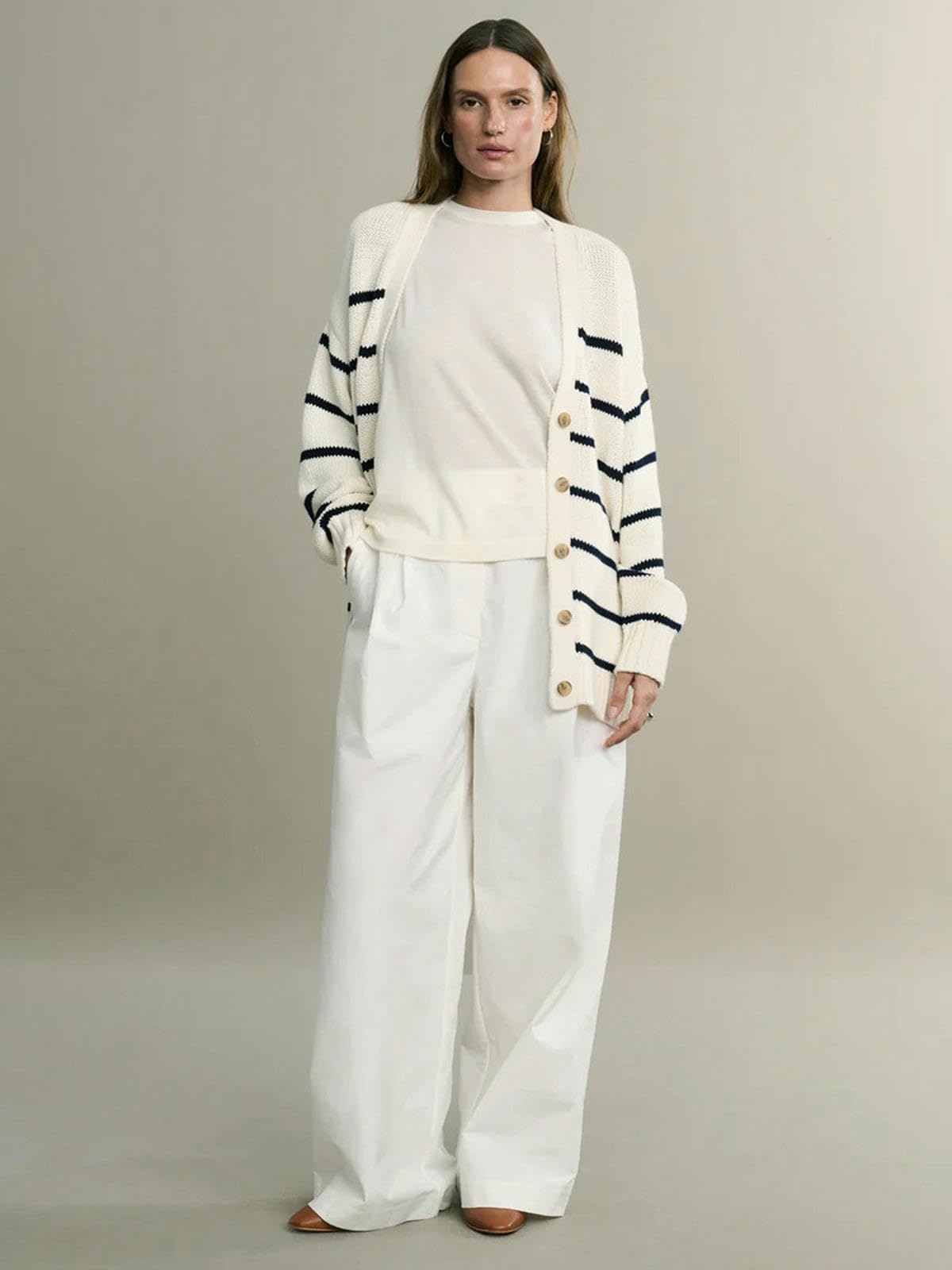 Maglione da Donna Codigan A Maglia Maniche Lunghe con Cardigan Cappotto Casual-Bianco-s