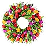 17inch Tulip Wreath Door Wreath,Artificial Flower Tulip Floral Twig Door Wreath Spring Wreath for Front Door Mother Day's Wreath