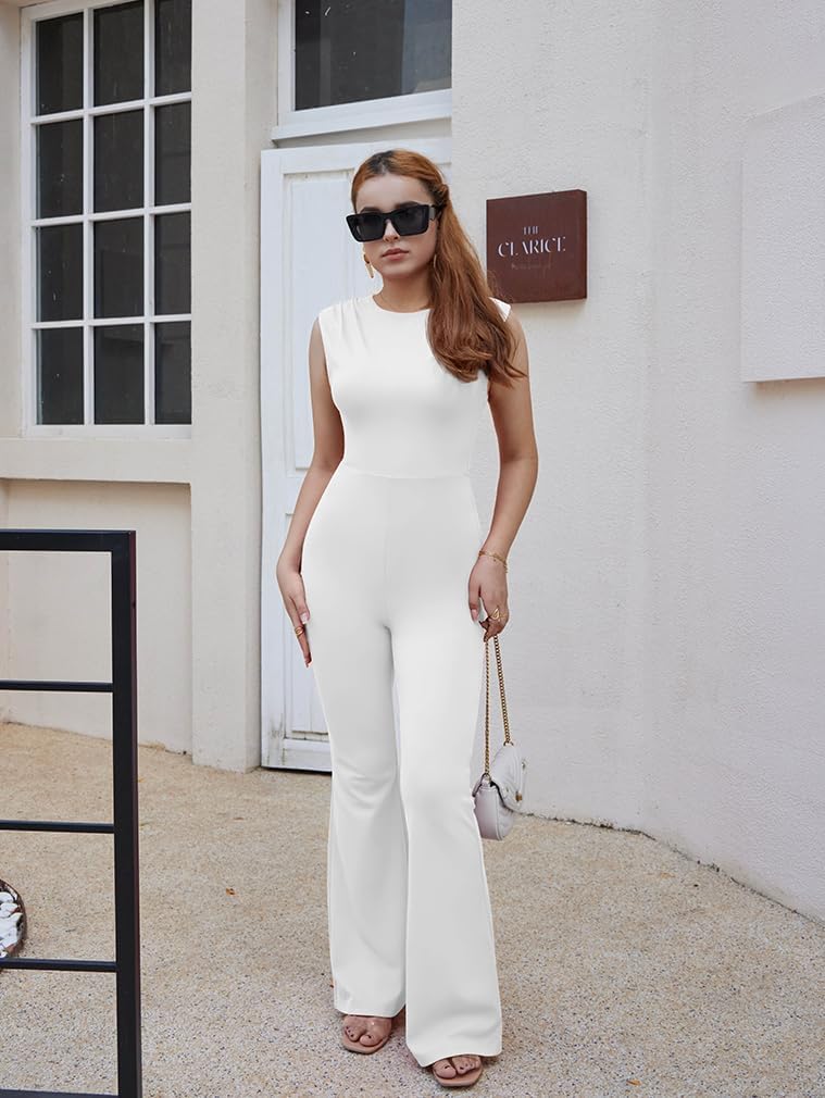 XXTAXN Women’s Sexy Sleeveless Crew Neck Cocktail Curvy Dressy Wide Leg Jumpsuit - Image 2