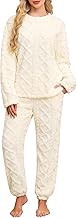 Womens Pyjamas Set Fleece Pyjamas Fluffy Pjs Winter Warm Fuzzy Pajamas Ladies Loungewear Set Cosy Soft Sleepwear Top and Trousers 2 Piece Outfits Nightwear with Pockets