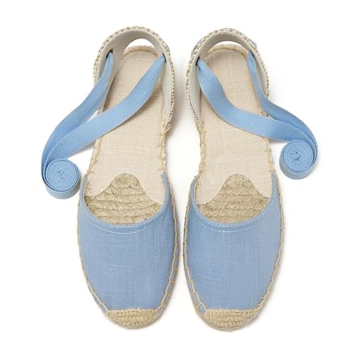 U-lite Sandálias femininas rasas espadrille bico fechado no tornozelo, clássico cadarço verão elegan