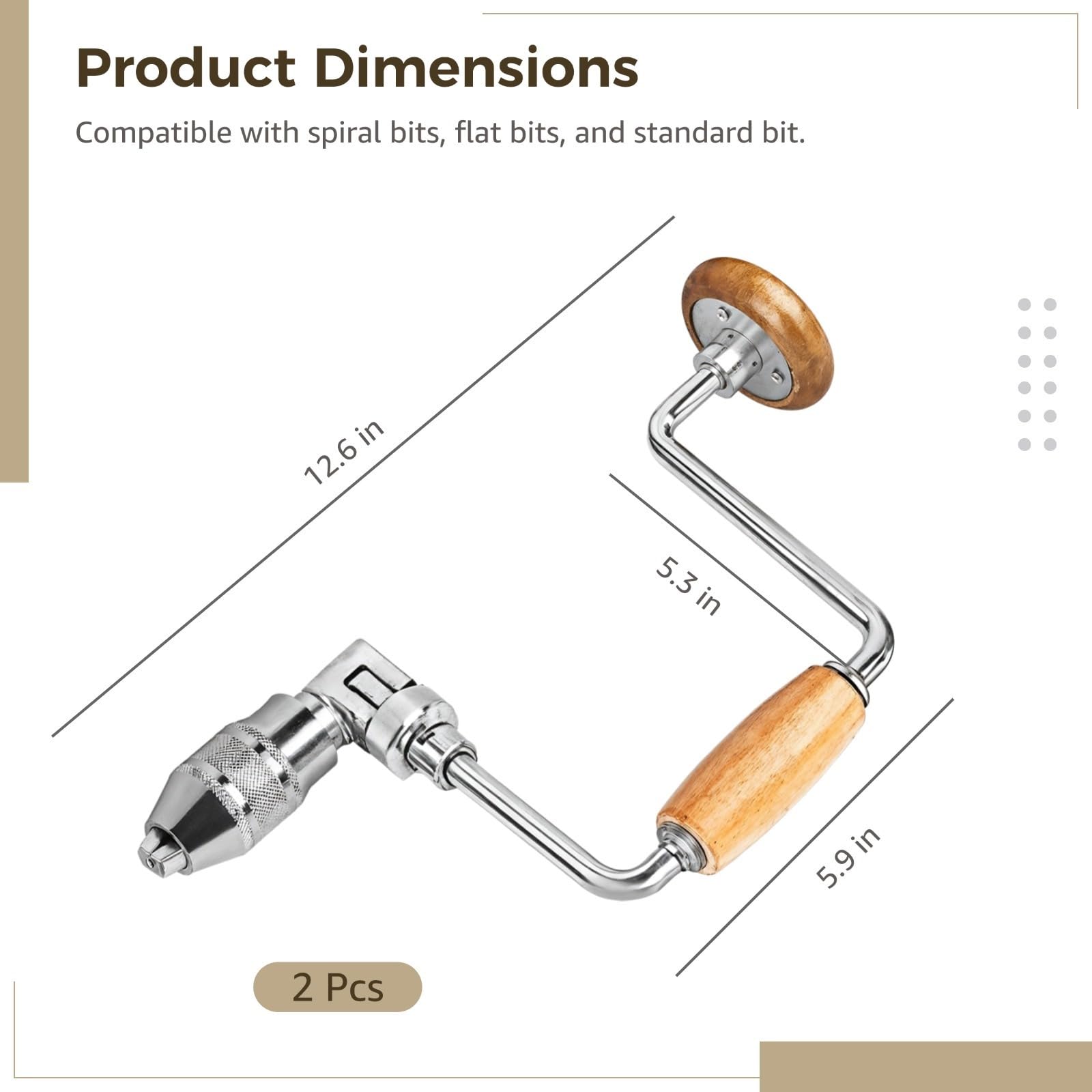 Paquete de 2 soportes para brocas de carpintero con 4 mandíbulas y asas antideslizantes, taladros manuales para madera, metal y plástico