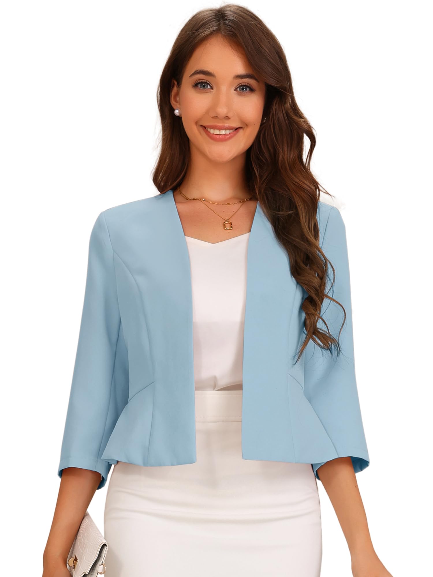 Allegra K Blazer court décontracté pour femme, à manches courtes, sans col, ouvert sur le devant, veste de travail